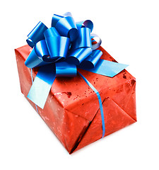 Image showing red gift box with blue bow