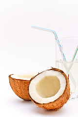 Image showing coconut and glass with coco milk