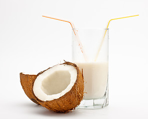 Image showing coconut and glass with coco milk