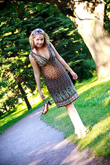 Image showing girl walk on park lawn