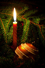 Image showing candle and decoration ball