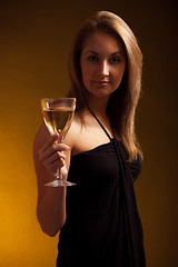 Image showing beautiful girl with glass of wine