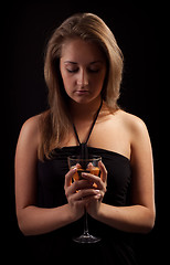 Image showing beautiful girl with glass of wine