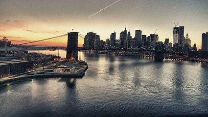 Image showing Winter Sunset over Brooklyn Bridge, New York City