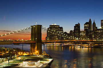 Image showing Brooklyn Bridge at Sunset in New York City