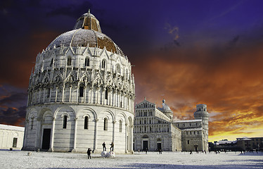 Image showing Baptistery in Piazza dei Miracoli after a Snowfall, Pisa