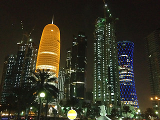 Image showing Skyscrapers at Night in Doha, Qatar