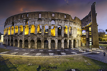 Image showing Colors of Colosseum at Sunset in Rome