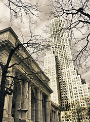 Image showing Public Library and Skyscrapers of New York City in Winter