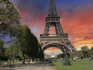 Image showing Eiffel Tower from Parc du Champs de Mars
