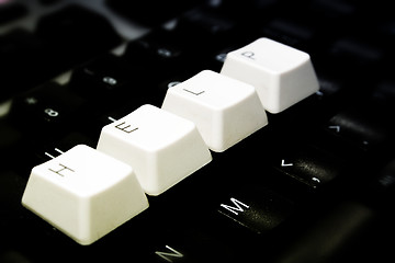 Image showing Black Keyboard, blurred, with white keys - HELP