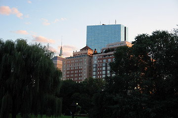 Image showing Boston Buildings above the Public Gardens