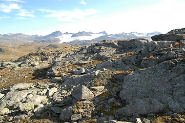 Image showing Rockey mountain landscape with glacier