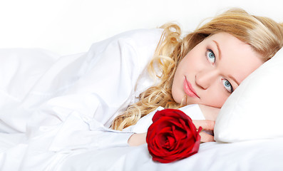 Image showing Woman In Bed With Rose