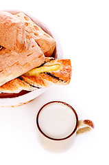 Image showing Bread Basket and Mug of Milk