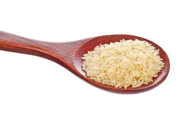 Image showing white rice in wooden spoon