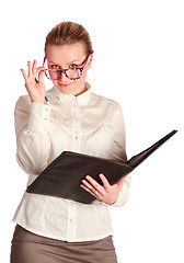 Image showing strict teacher with class book