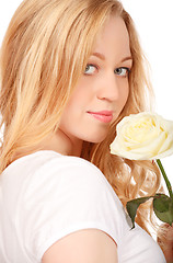 Image showing Beautiful Young Woman With White Rose