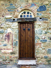 Image showing New door on old church. St. Mary's. Asinou. Cyprus