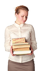 Image showing shy teacher with books