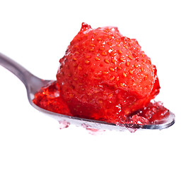 Image showing strawberry jelly on spoon