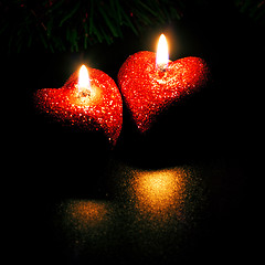 Image showing two heart-shaped candles