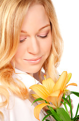 Image showing Beautiful Young Woman With Lily Flower