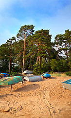 Image showing Beach With Old Boats