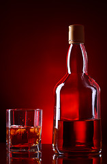 Image showing Whiskey Bottle And Glass