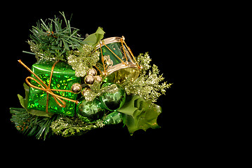 Image showing Green Christmas ornament isolated on black