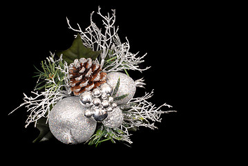 Image showing White, silver and green Christmas Ornament with pine cone