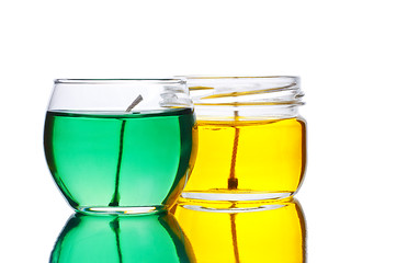 Image showing green and yellow gel candles