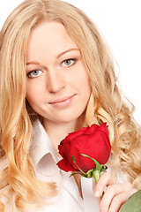 Image showing Beautiful Young Woman With Red Rose