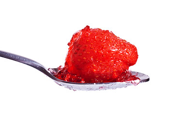 Image showing strawberry jelly on spoon