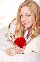 Image showing Girl In Bed With Rose