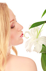 Image showing Beautiful Young Woman With Lily Flower