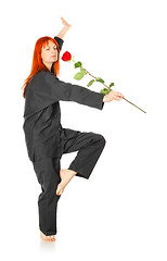 Image showing Wushu Woman With Red Rose