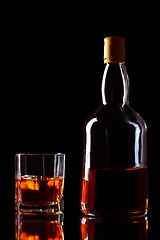 Image showing Whiskey Bottle And Glass