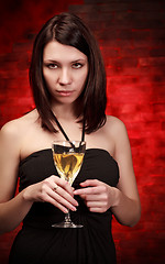 Image showing girl with glass of wine