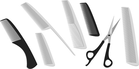 Image showing Hairdressing scissors and a many comb