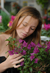 Image showing girl and flowers