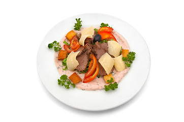 Image showing Veal salad with vegetables and parmesan