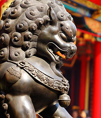 Image showing Bronze lion in chinese temple