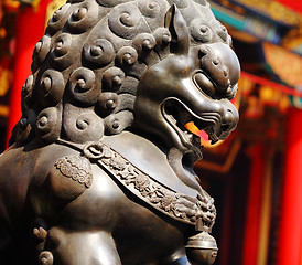 Image showing metal lion in chinese temple