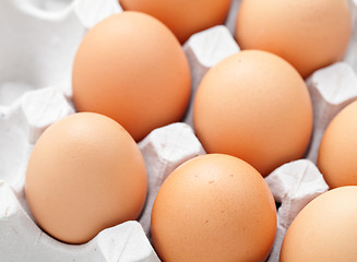 Image showing brown eggs in box