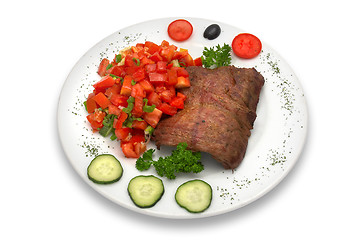 Image showing grilled veal fillet with vegetable salad