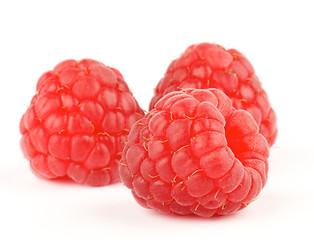 Image showing  Three Fresh Ripe Perfect Raspberry