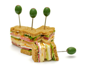 Image showing Snacks of Classical BLT Club Sandwich 