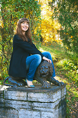 Image showing Girl Saddle Lion Statuary