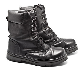 Image showing Black Leather Army Boots